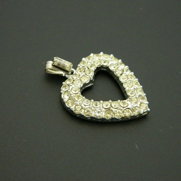 Clear Rhinestone Glass Heart Silver Tone Necklace - Picture 2 of 4